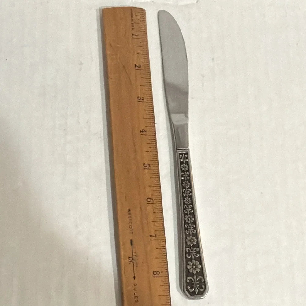 iStainless Steel Dinner Knife Floral Handle Glossy Silver/Black 8.50 in